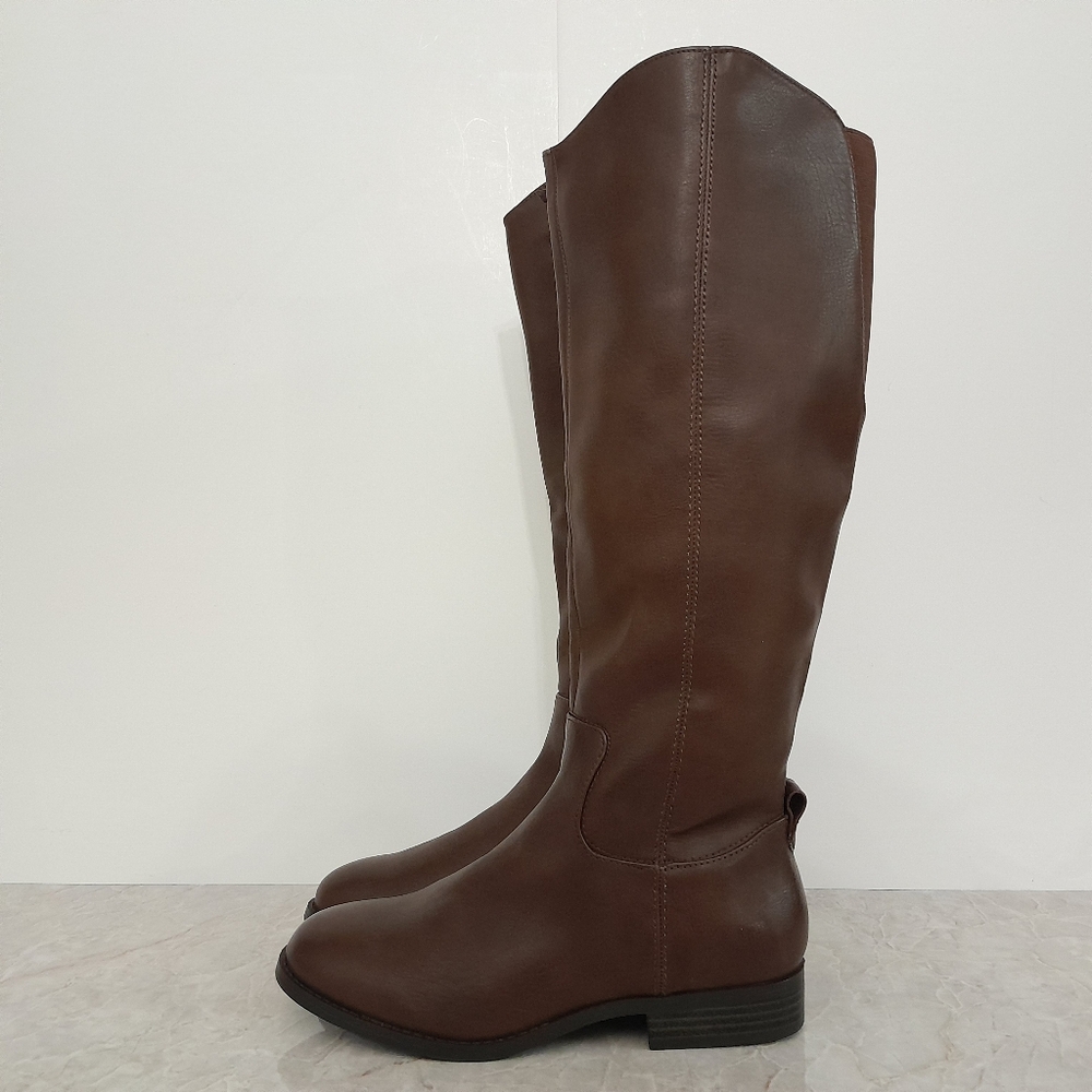 Womens Faux Leather Riding Boots Size 6 Brown Knee High NEW